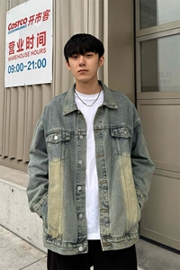 黄泥色休闲牛仔外套夹克男做旧水洗美式情侣上衣JK03-P78控108图片