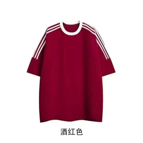 百搭复古织带短袖T恤男女夏款宽松拼接三条杠上衣纯棉GA1314 P25图片