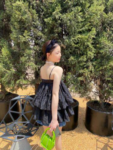 黑色浮雕蓬蓬吊带，女装背心吊带，ceelphy