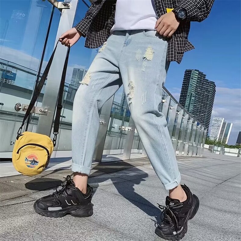 破洞牛仔裤男夏季薄款直筒宽松修身九分休闲男士裤子N650,男装牛仔裤,星座1116A-1（原606A）