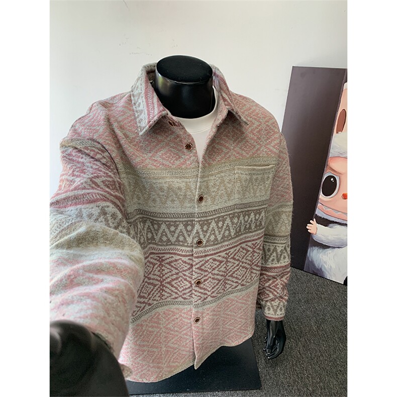 特批P58无差价秋季Vintage巴洛克呢料衬衫男宽松翻领夹克J5251,男装夹克,电商A001