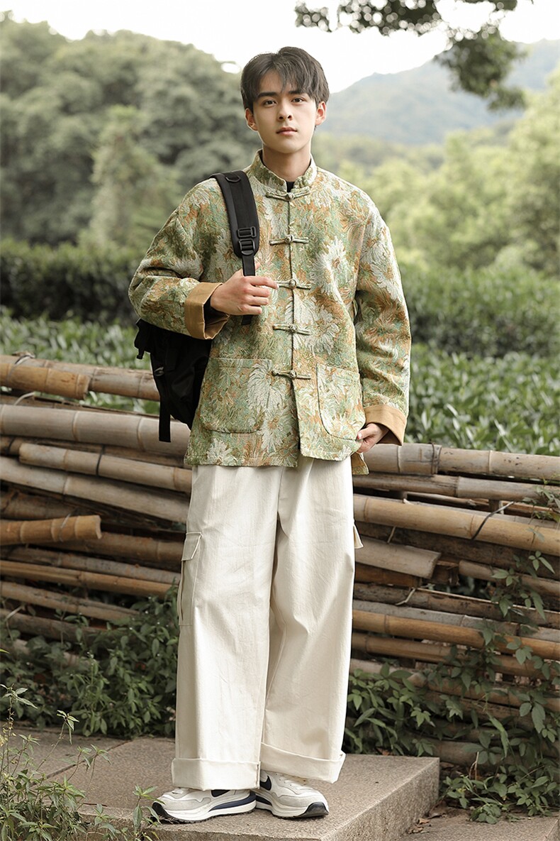 外景新中式风油画提花加厚盘扣长袖夹克立领休闲外套JK93,男装夹克,星座305A（原312A-1）