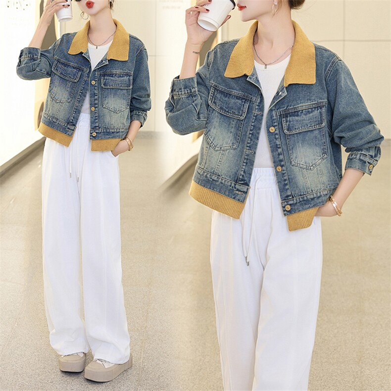 牛仔外套女春秋短款25新款设计感休闲宽松立领夹克小个子上衣套装，女装套装/套裙，美拉德工厂直营店