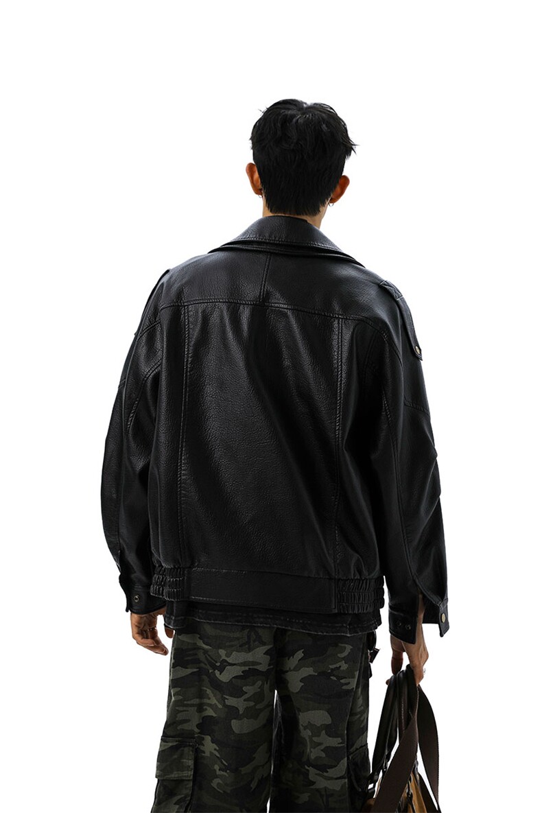 荔枝纹高端双层领廓形设计大码M-5XL机车皮衣男JK78095P128控178,男装皮衣,星座226-1
