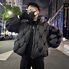 B02/P138控178冬季小众百搭编制设计立领面包服棉服外套男黑首2，男装棉衣，星座305B