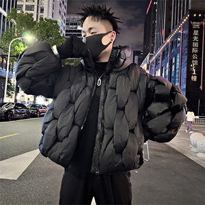 B02/P138控178 冬季小众百搭编制设计立领面包服棉服外套男黑首2图片
