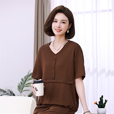 时尚宽松短袖T恤女夏季新款韩版V领上衣显瘦百搭休闲打底衫，女装衬衫，叶笙衣