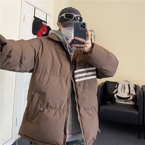 抖音品质冬季情侣百搭棉服潮流条纹印花外套MY23407特批70控118图片