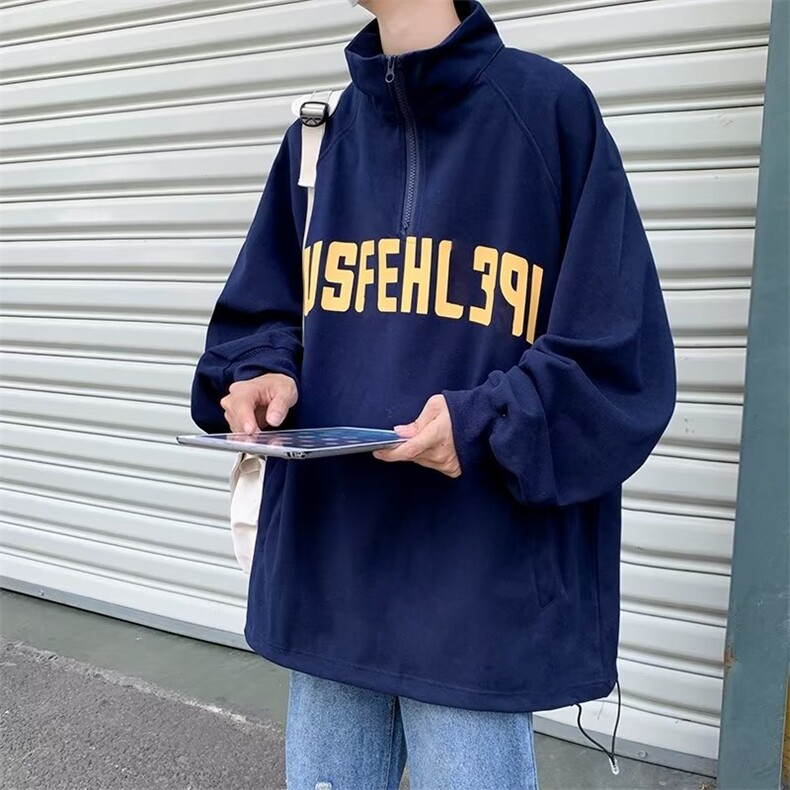 美式复古藏蓝色半拉链卫衣男潮ins潮牌立领外套高街小众Y101P36,男装卫衣,星座1116-2