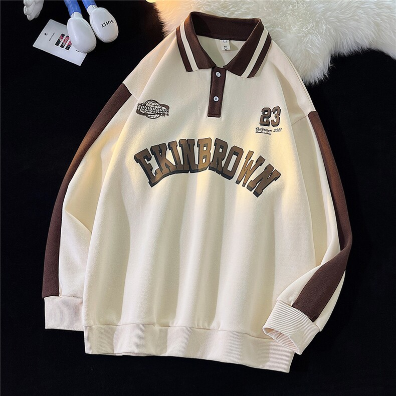 港风中性风平铺POLO领卫衣情侣大码M-5XL休闲套头卫衣男C7720P55，男装Polo衫，星座227-7