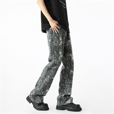 直筒牛仔裤男潮牌满印微喇裤痞帅男裤晕染花色XZ201-S202P45，男装牛仔裤，星座201