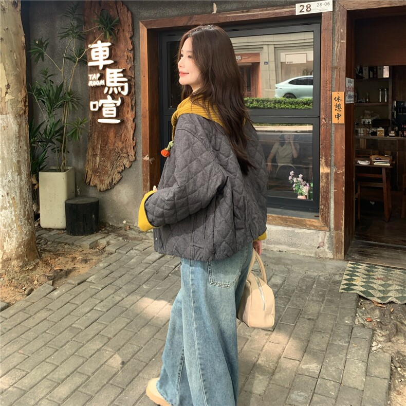 新款2025冬季韩系小香风棉衣配围巾7818-P155-K238,女装棉衣/棉服,2C057