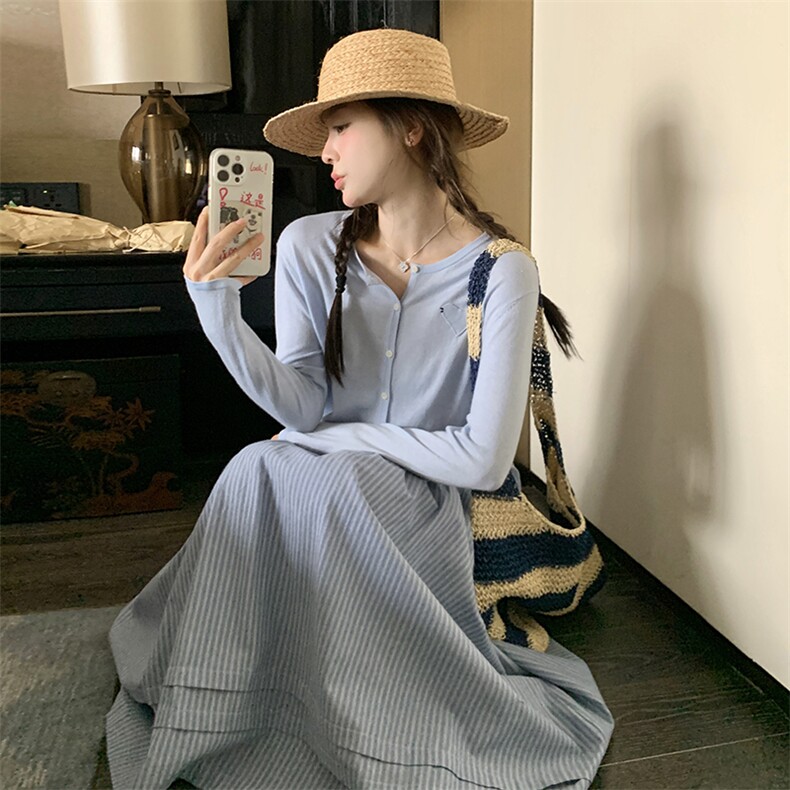 现货韩系甜美针织开衫半身裙套装2025春夏新品2C220P175K239,女装套装/套裙,2C220
