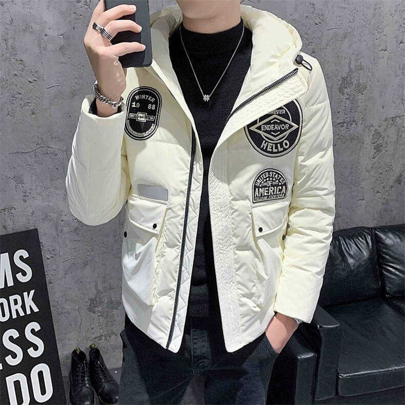 店主风冬季保暖羽绒服休闲男士绣标装饰连帽外套C301B-YR02,男装羽绒服,电商C301B