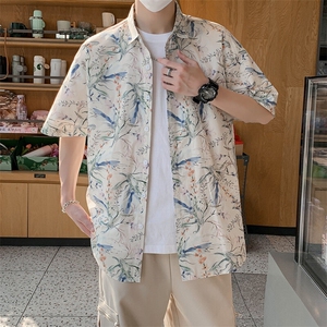 夏威夷花衬衫男夏季潮纯棉短袖衬衣翻领海边度假7255P45图片