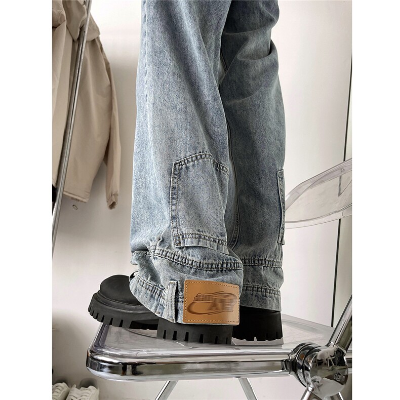 反穿主义~浅蓝色宽松直筒牛仔裤2XZ502-K738-P55控79，男装牛仔裤，星座502