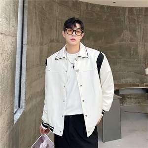 网络图现货撞色毛呢拼皮休闲棒球服夹克外套 RB612-P60图片