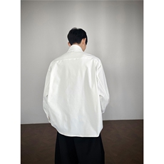 春秋男士原创撞色拼接铆钉假两件衬衣宽松休闲衬衫外套，男装衬衫，电商B319