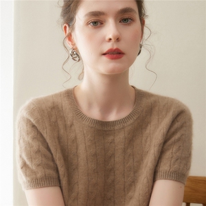 2025百搭时尚圆领麻花半袖羊绒衫图片
