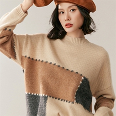 2025年秋季新款双股拼色针织套头上衣时尚百搭，女装针织衫/毛衣，鸥蕊娅羊绒