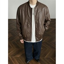 抖音得物高品质美式高街复古老钱风PU皮夹克外套男女短款机车皮衣，男装夹克，电商A486