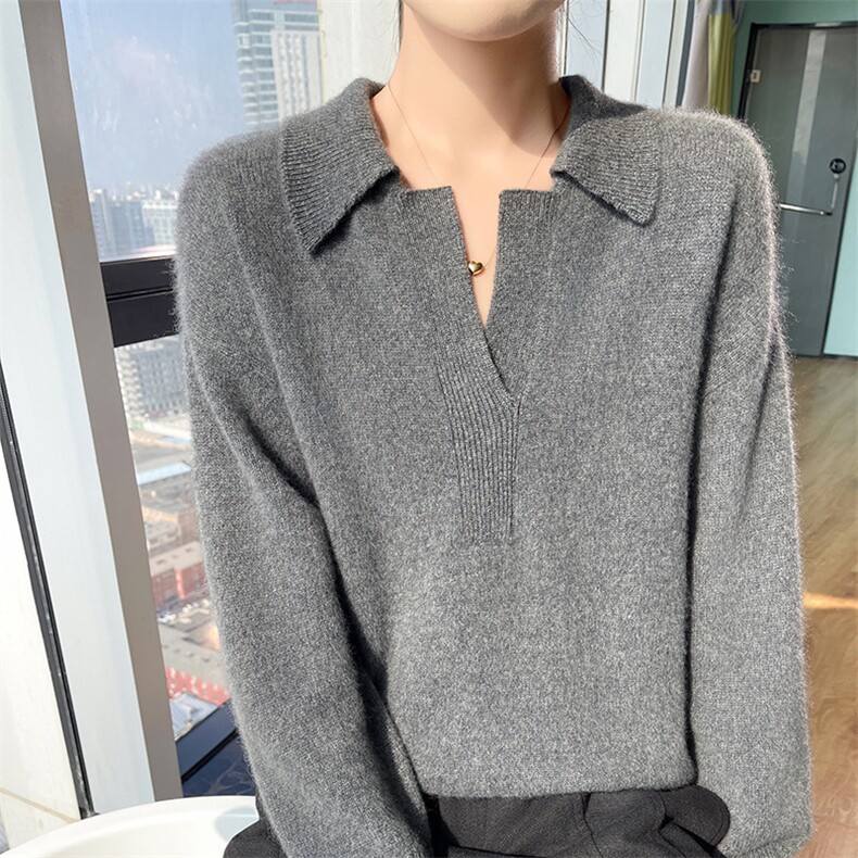 秋冬季新款舒适时尚百搭POLO领羊毛衫，女装羊毛衫，胜智羊绒