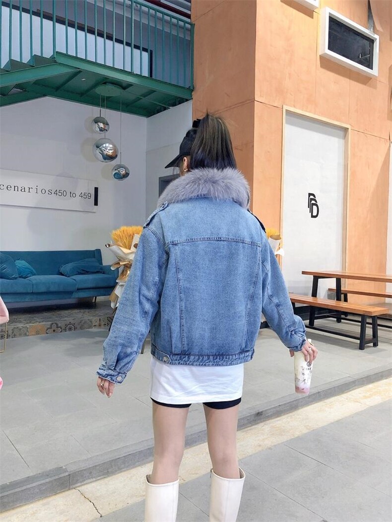 爆版简单款狐狸毛牛仔外套非常好卖，其它，金地雪