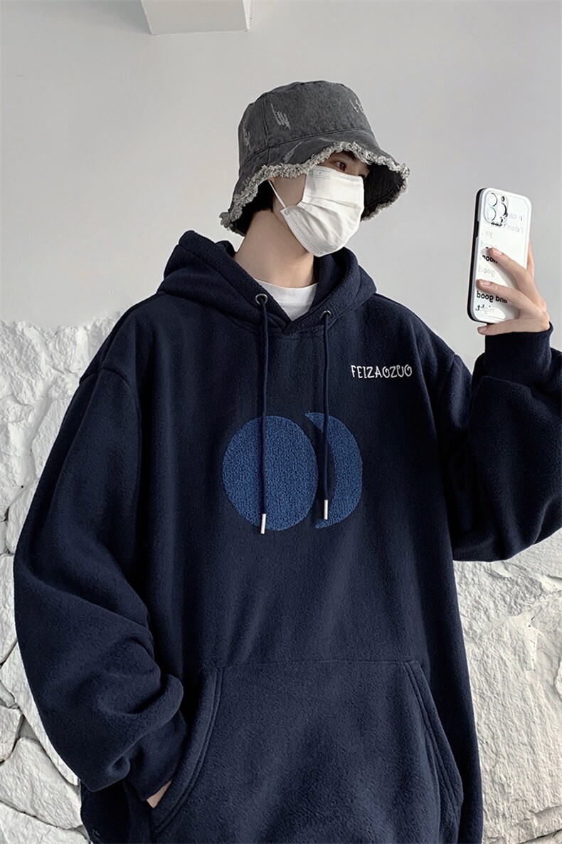 HD1427-TP75控价98冬季摇粒绒卫衣毛巾绣男港风连帽套头外套,男装卫衣,电商A102-1