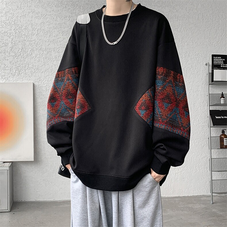 8XL-M春秋季圆领拼接撞色民族风卫衣男新款潮牌上衣服WY005P58,男装卫衣,电商B312
