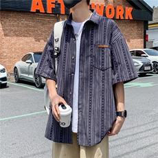 夏季新款日系复古设计感小众短袖条纹衬衫男EAC02P29，男装衬衫，星座1116-2