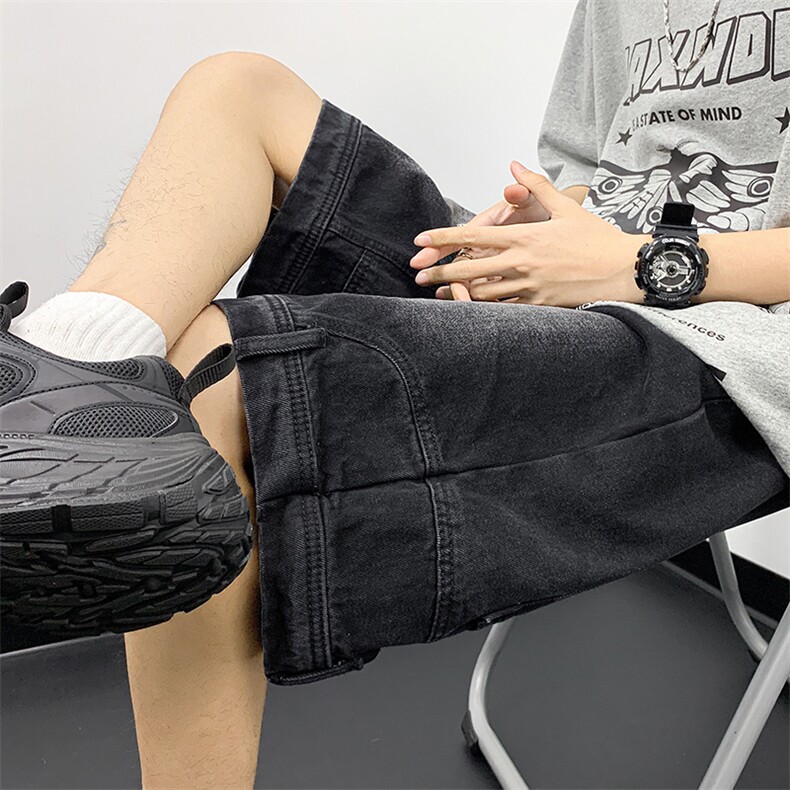美式复古水洗牛仔短裤设计反穿裤子夏季五分裤男女D67111-P43图片