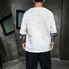 2021夏季中国风短袖T恤男士宽松大码拼接棉麻上衣QT6005-TX78-P35，男装T恤，星座1112-5（原712-5）
