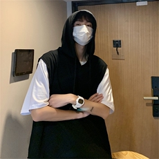 港风高街宽松无袖t恤夏季韩版ins潮流短袖连帽背心男T961-P25，男装T恤，星座512-2