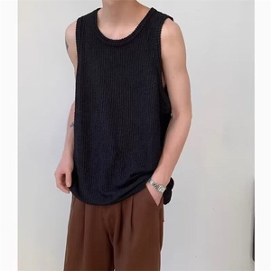 白色男生无袖背心夏季重磅螺纹显肌肉健身运动t恤透气速干汗衫潮图片