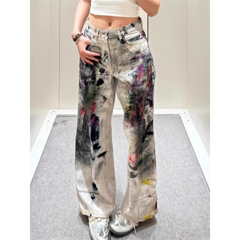 W10141-P60网图现货1981美式做旧涂鸦脏脏牛仔裤个性复古长裤，男装牛仔裤，星座1608-2