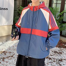 春季新款潮牌连帽潮牌条纹拼色夹克外套CYJK2121-P75，男装夹克，电商A128