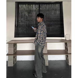 网图有货 蓝色格子长袖衬衫男女宽松休闲外套 A797-P35图片