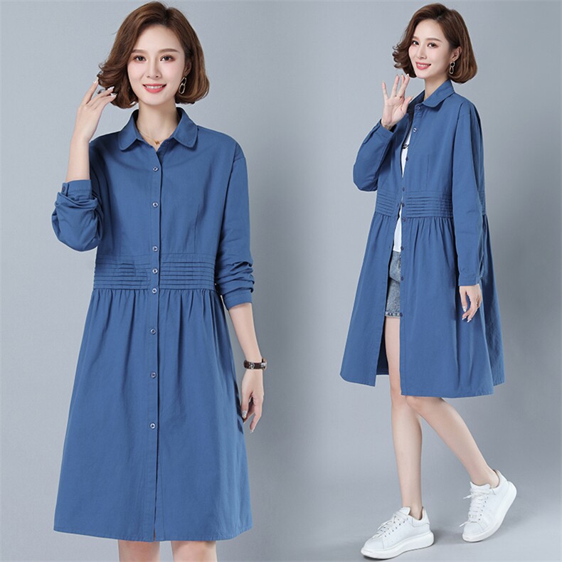 2025年秋装长袖宽松棉衬衣女裙小碎花文艺范休闲裙子衬衫裙，女装衬衫，风姿绰