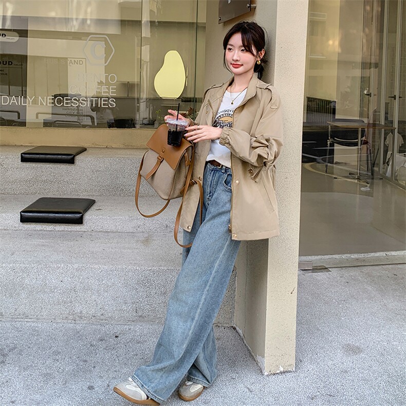 长款复古港风宽松型常规款风衣秋装秋季英伦风工装风春秋小个子,女装风衣,2C205