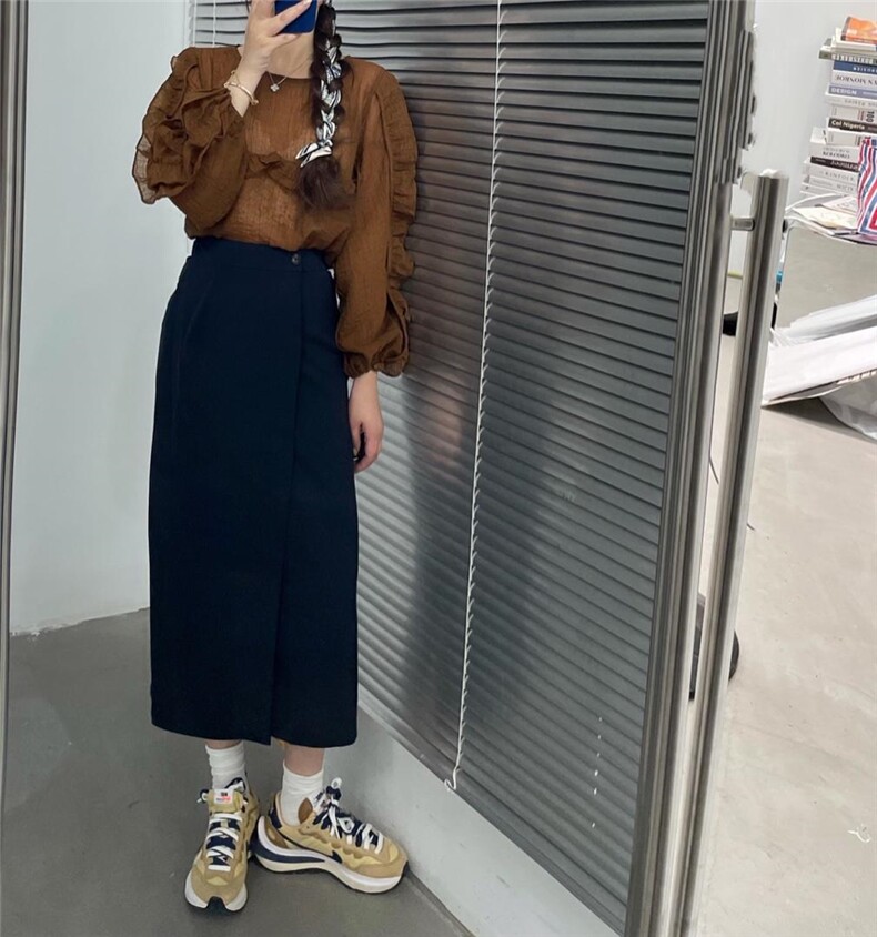 拼接丝瓜袖波浪纹上衣图片