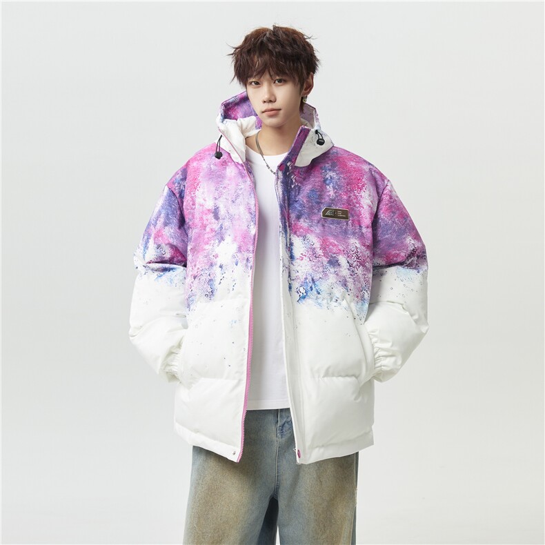 XZ-230-1MY705男模无影墙简约轻奢水墨涂鸦休闲连帽棉服P118控158,男装棉衣,星座230-1