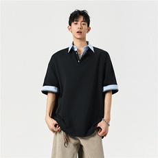 25夏装新品假两件衬衫领短袖T恤POLO衫翻领上衣男H1077特P38，男装T恤，电商A341