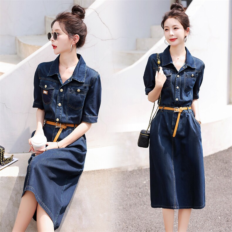 欧货气质高端短袖牛仔裙连衣裙潮2025夏新款女时尚减龄显瘦中长裙，女装连衣裙，意芙