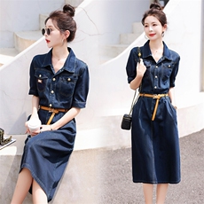 欧货气质高端短袖牛仔裙连衣裙潮2025夏新款女时尚减龄显瘦中长裙，女装连衣裙，意芙