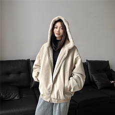 座山雕连帽PU皮棉衣男冬季潮牌加绒加厚cleanfit宽松廓形棉服外套，男装皮衣，电商A341