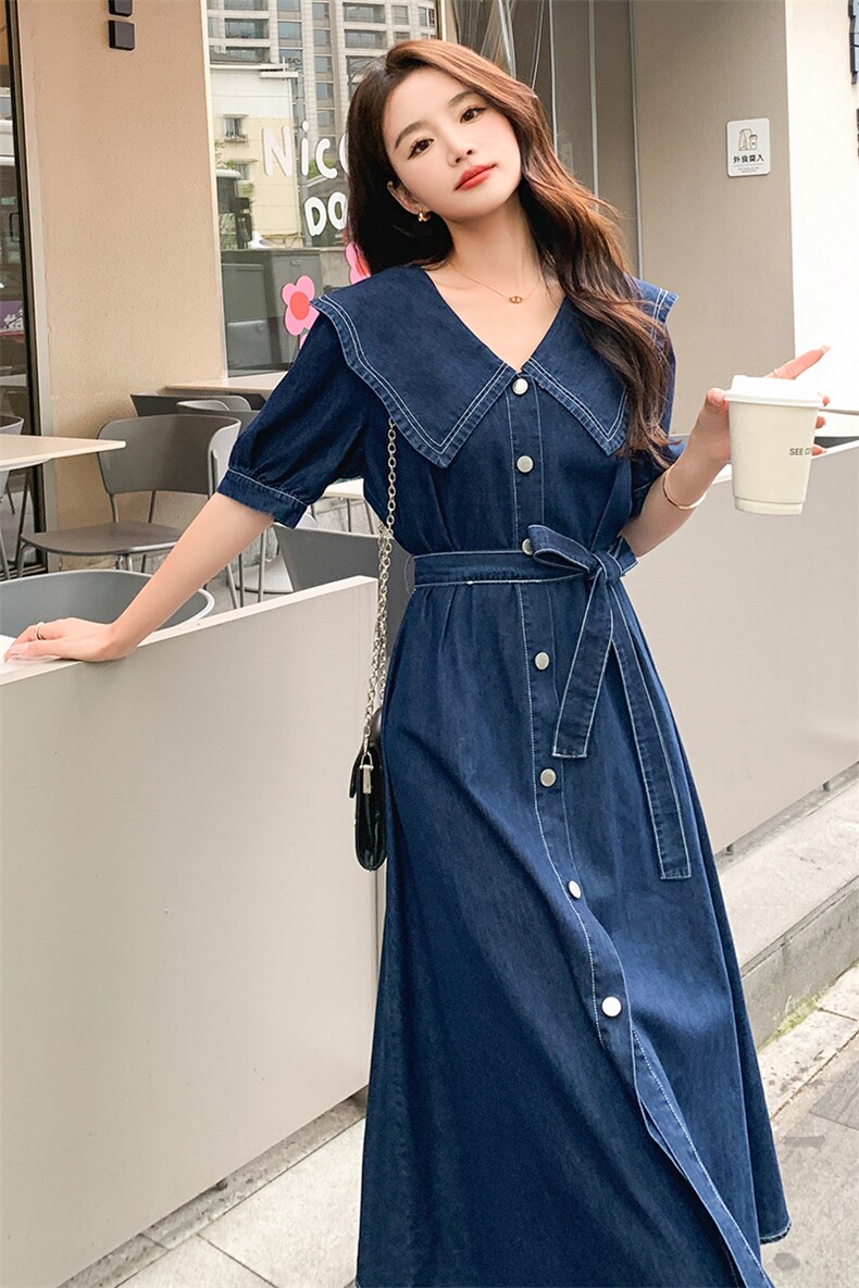 现货现货【新款首-发】娃娃领学院风牛仔连衣裙P125孔家185,女装连衣裙,浙宝285（原212）