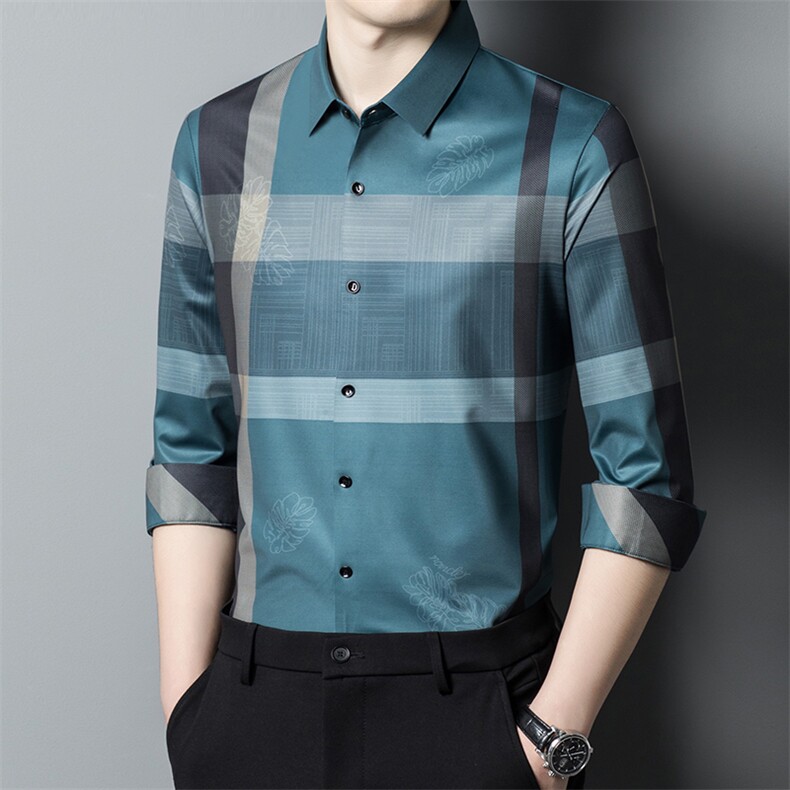 DN7210男式服装秋新款无痕衬衫男长袖翻领休闲四季可穿衬衣P78图片