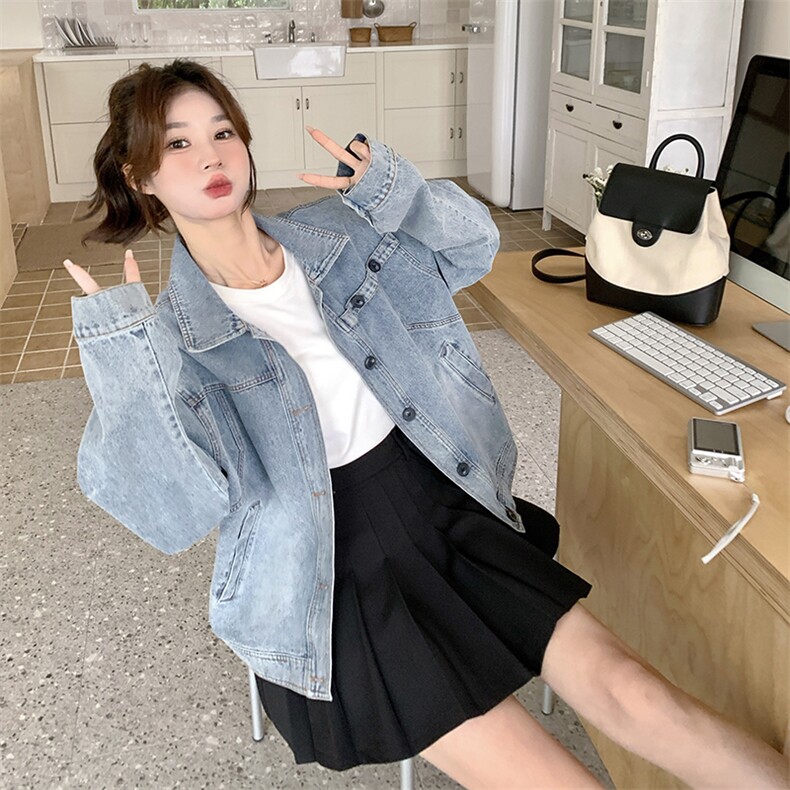 春季新款牛仔外套女宽松显瘦时尚百搭短款上衣,女装短外套,秋水欣儿