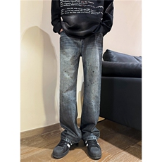 美式高街dirtyfit做旧泼墨微喇vibe显瘦牛仔裤XZ603-K810-P60控78，男装牛仔裤，星座603