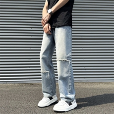美式设计感双色休闲牛仔裤男款春夏季高街宽松直筒长裤D995/p58，男装牛仔裤，电商B381-2